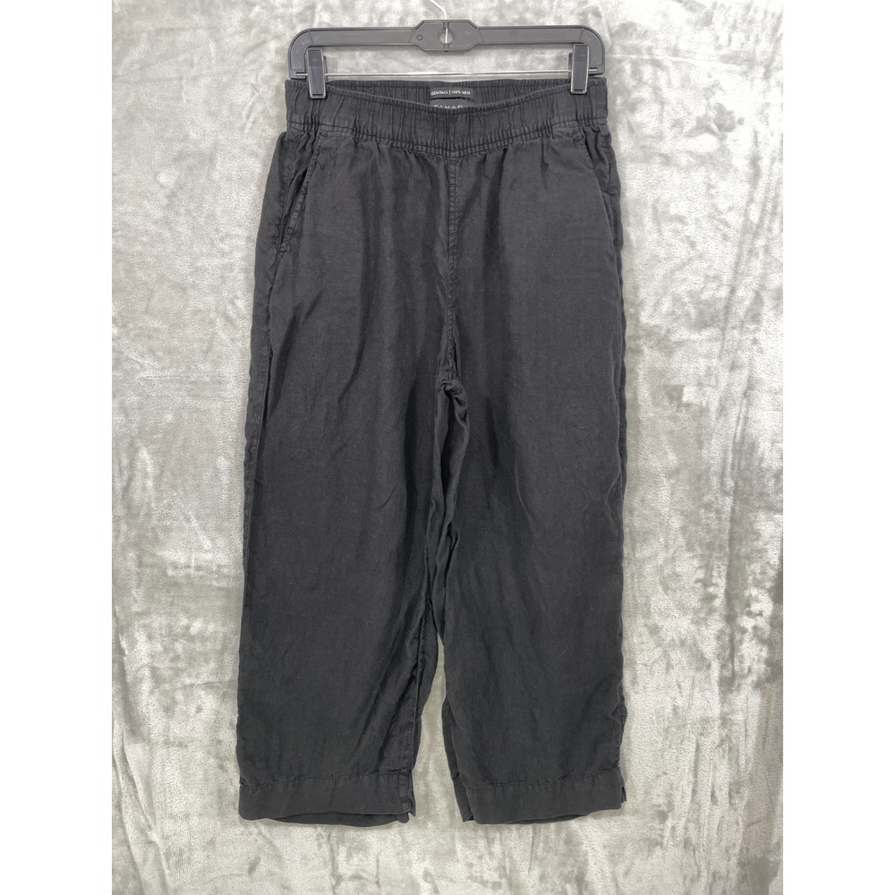 Tahari 100% Linen Wide Leg Pants Women's Size M Black Classic Summer Beach Casua
